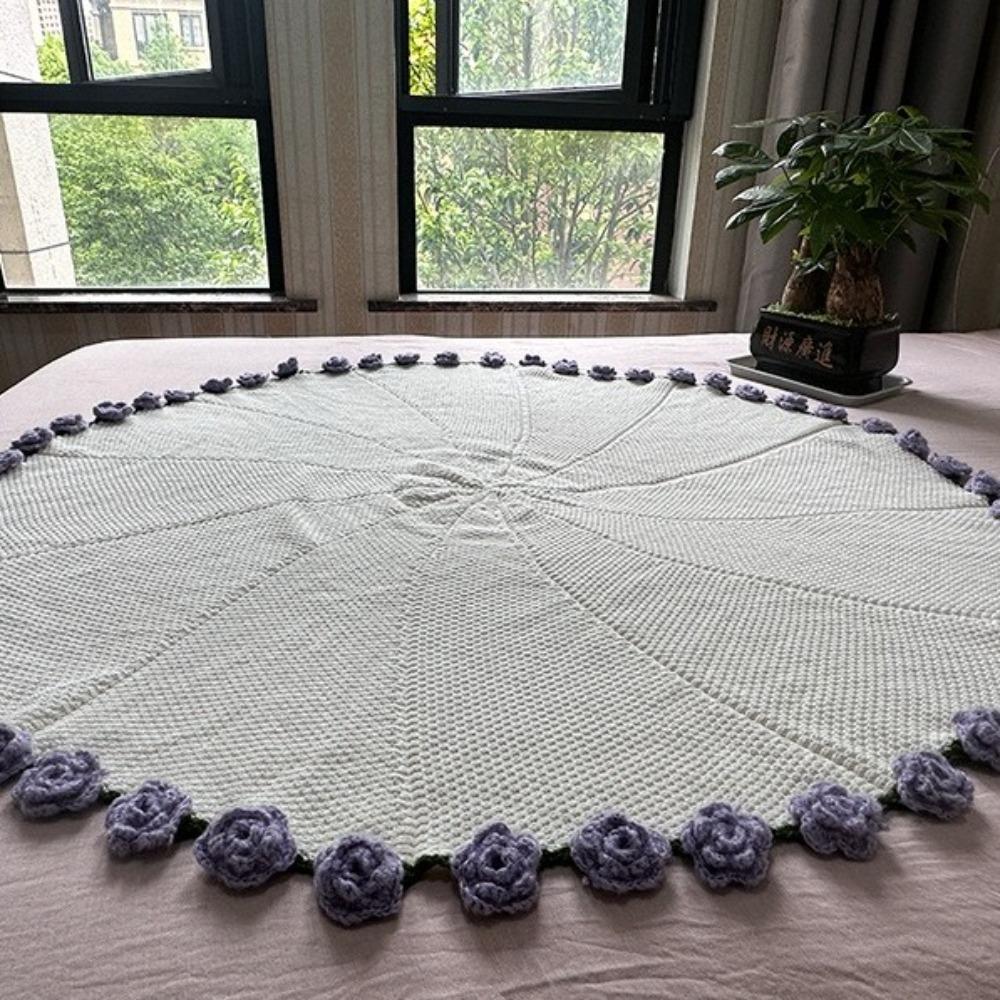 Finished Knitted Flower Blanket Crochet Rose Nap Blanket  For Girlfriend and Mom Gift