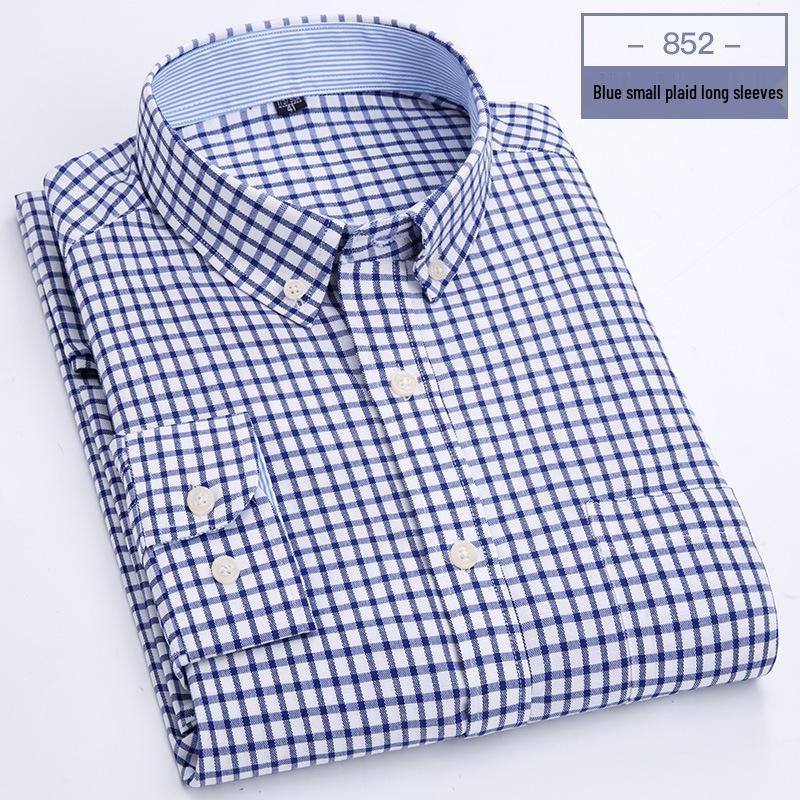 Men's Oxford Cloth Button-Down Shirt - All-Season, Long-Sleeved, Contrast Collar, Casual Cardigan Style for Middle-Aged and Elderly