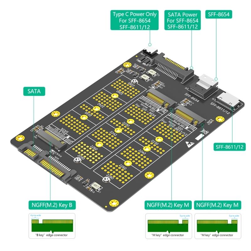 3 in 1 Solid Disk to SFF-8611/8612 SFF-8654 Converter Board Multiple Function for PC Connection Efficient Adapter