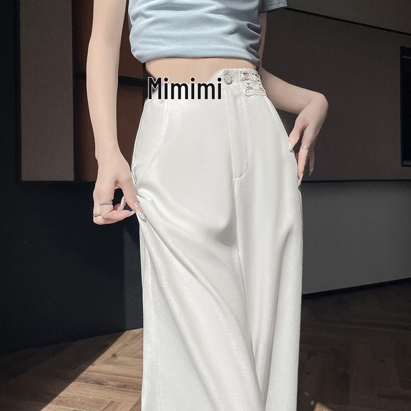 Women s Summer White Tencel Linen Wide-Leg Pants with Lace Patchwork - High-Waisted, Slim Fit, Casual, Lightweight, Drapey Cotton-Linen Blend. S 85-98 cm