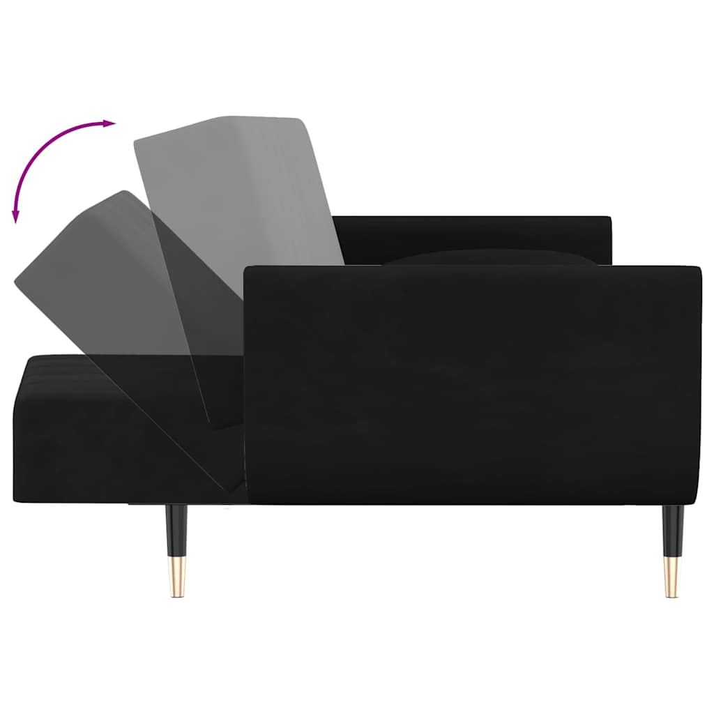 2 Seater Sofa Bed with 2 Pillows Black Velvet