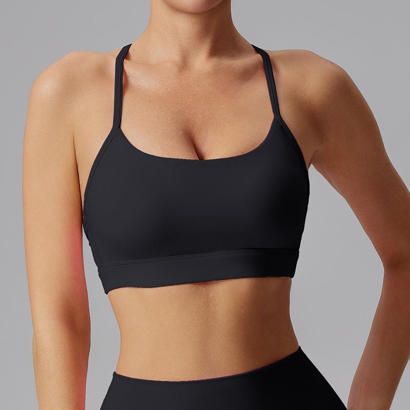 Spaghetti Strap Shockproof Sports Bra – Women's Thin, Supportive Yoga Camisole with Nude Feel