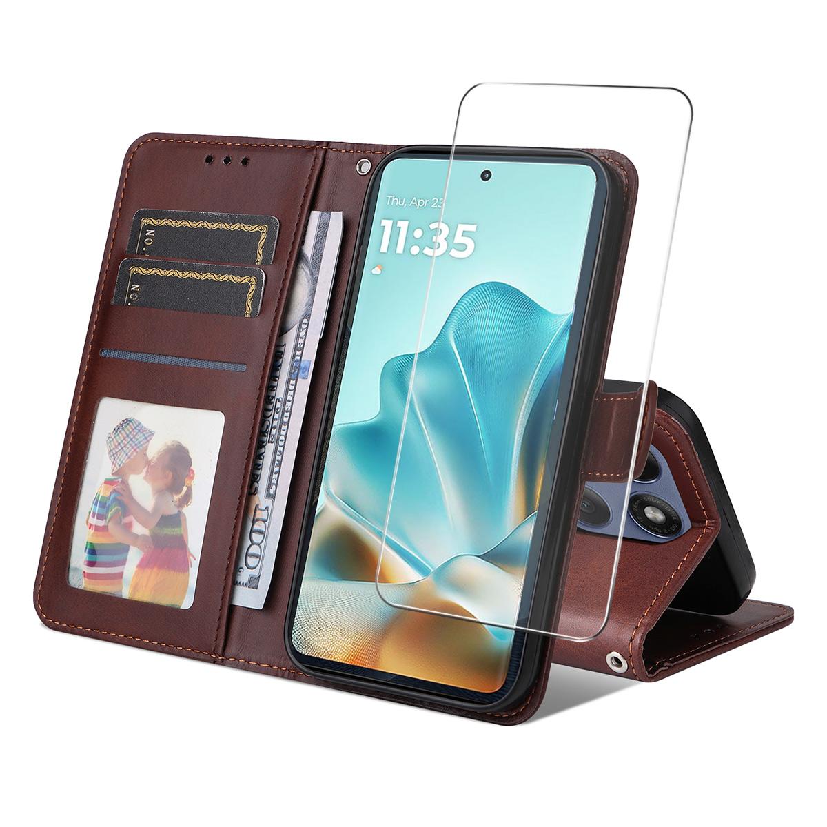 

For Motorola Edge 60 5G/60 Fusion 5G PU Leather Wallet Case ENKAY HAT PRINCE Phone Stand Cover with Tempered Glass E