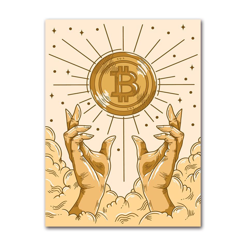 Vintage Abstract Bitcoin Symbol Bitcoin Cryptocurrency Art Poster Canvas Painting Wall Prints Picture for Living Room Home Decor