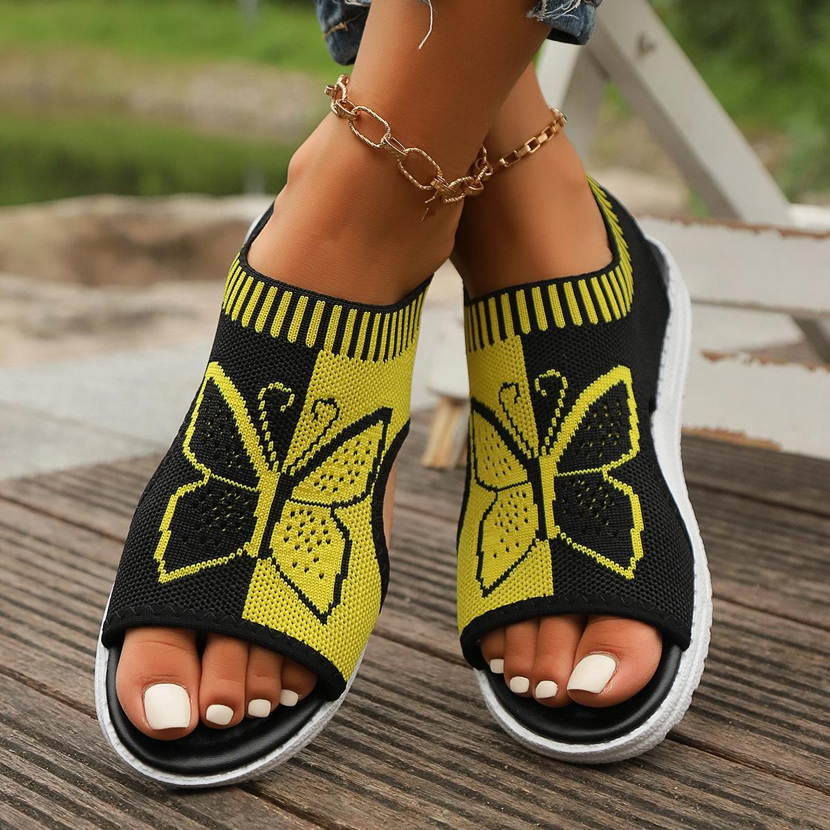 

New Summer Women s Plus Size Casual Flyknit Cut Out Open Toe Beach Sports Sandals 43 жовтий