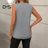 Summer Women Vest Loose Fit Sleeveless Round Neck Tank Tops Solid Color Line Details Breathable Vest