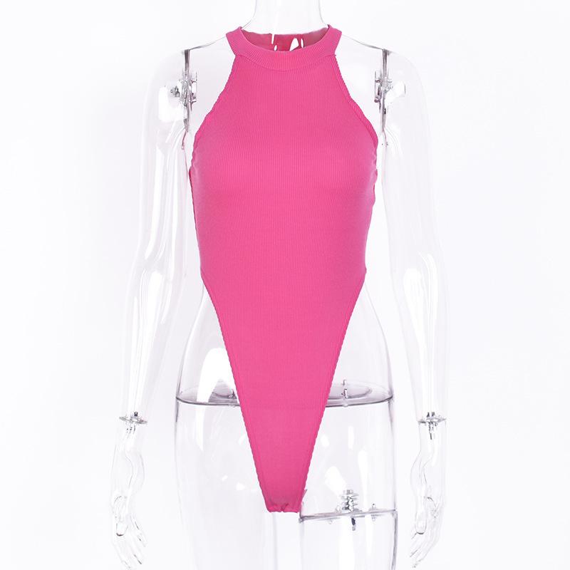 Women's Solid Color Tight-Fitting Sexy Shoulder-Cut Sleeveless Slim-Fit High-Necked Inner Jumpsuit