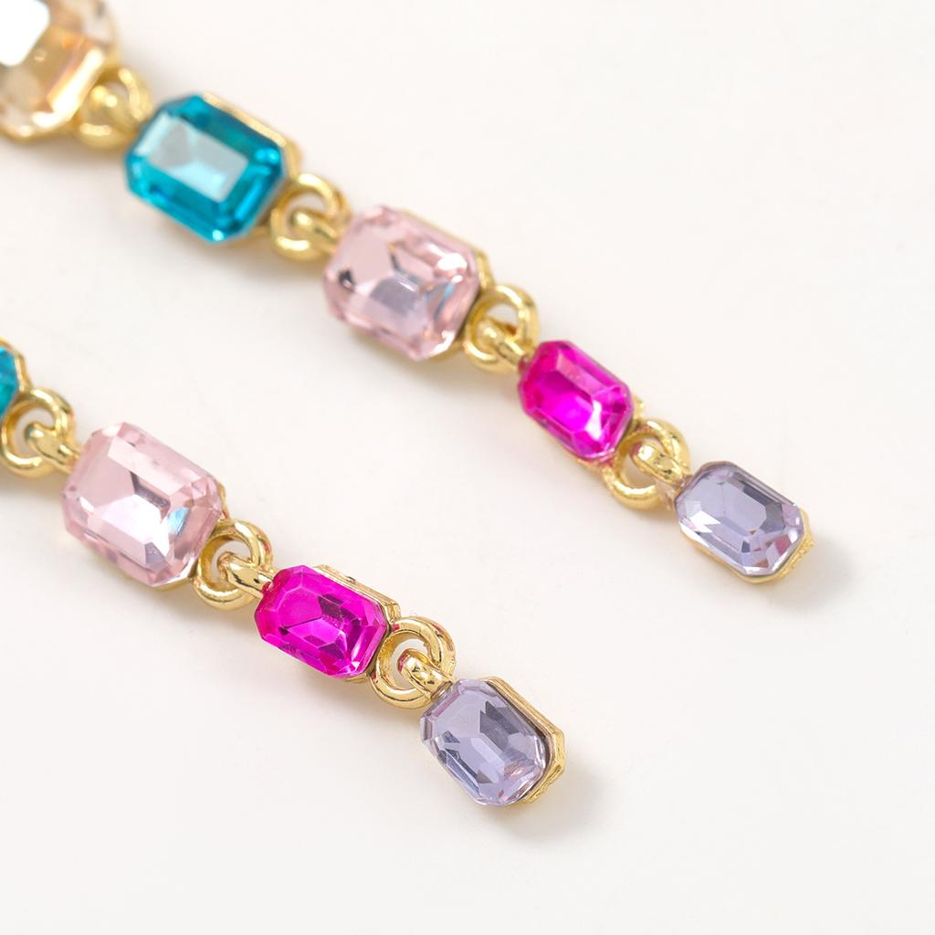 Modeschmuck Farbiger Diamant Quadratisches Glas Diamant Lange Ohrringe Damen Party Ohrringe