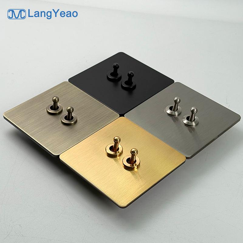 LangYeao Stainless Steel Wall Switch Socket UK Standard,1/2/3/4 Gang 1/2 Way Toggle Light Switch EU Sockets for Homes Hotels