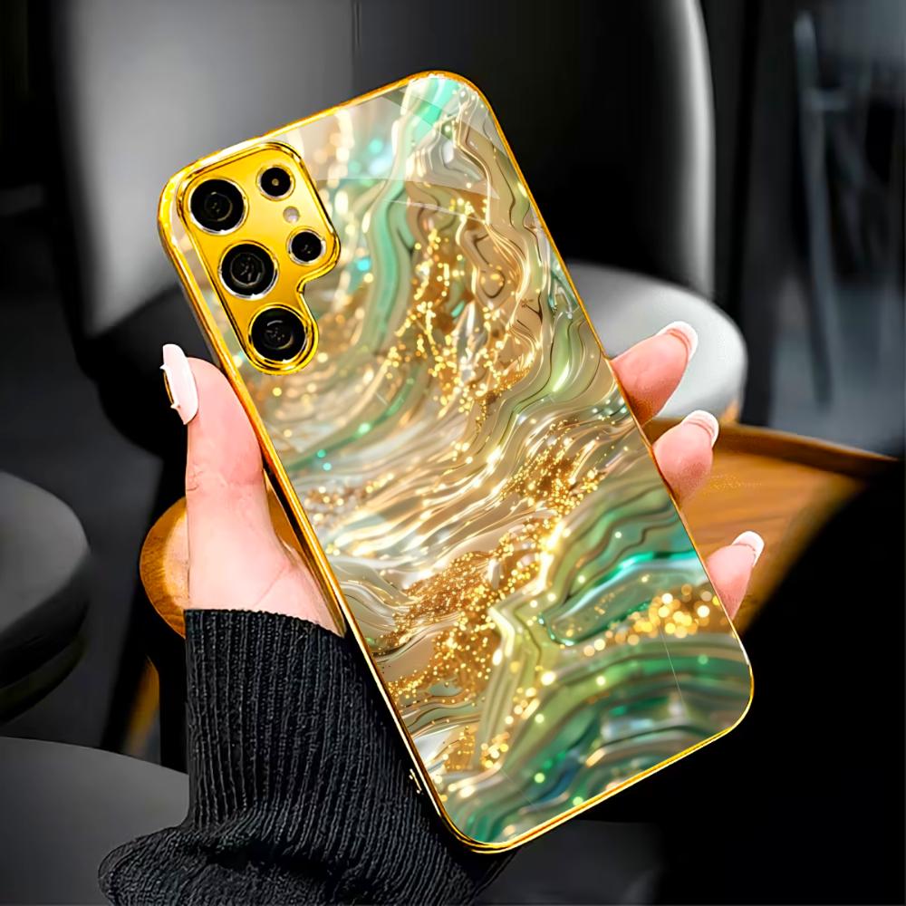 Atmosphere Simplicity High-end Electroplating Glass PhoneCase for Samsung Galaxy S26 S25 S24 S23 S22 S21 FE,Ultra,Plus