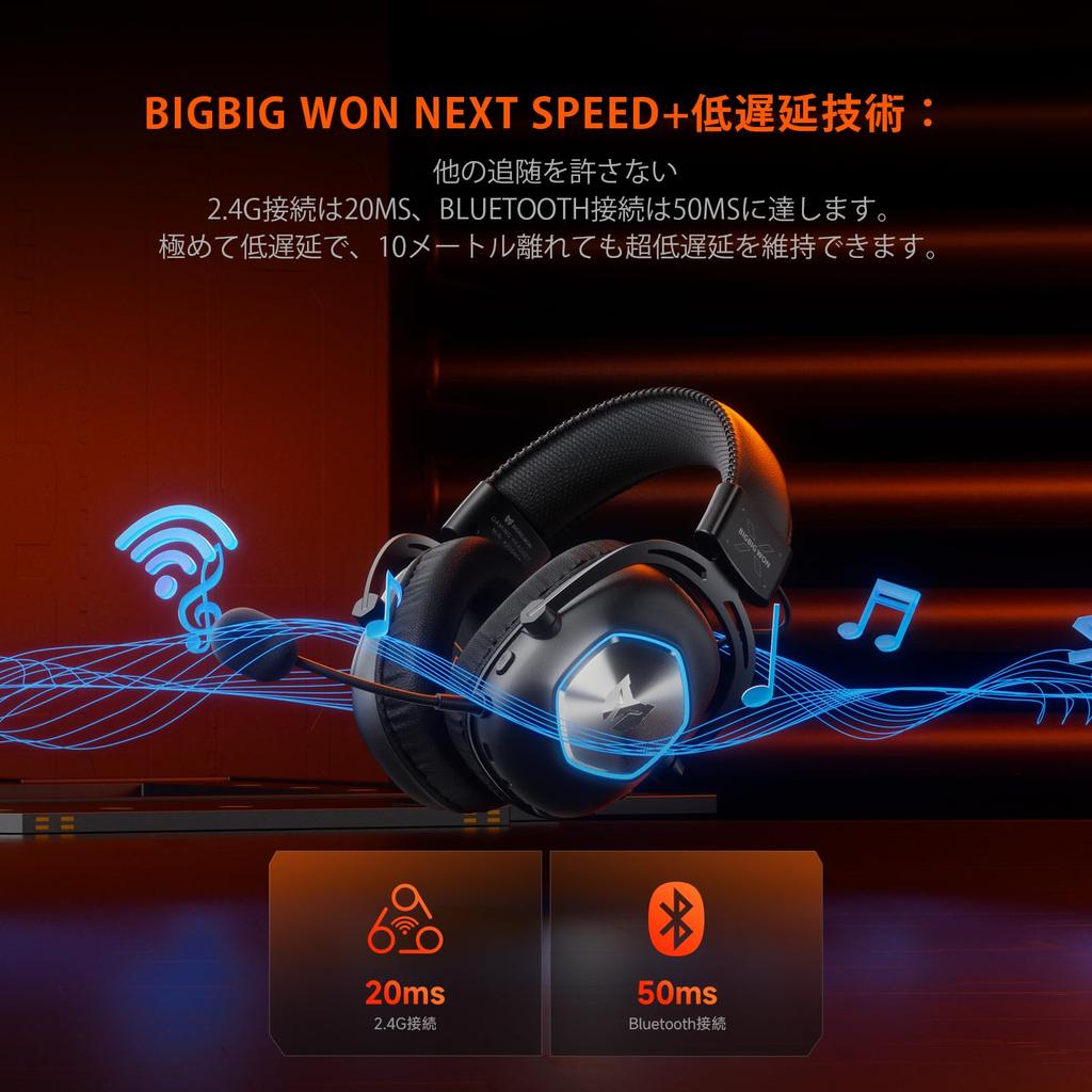 BIGBIG WON HALO PRO BIGBIG WON Wireless Gaming Headset with Noise 3D Low and Boom Microphone Earphones, 2.4G/Bluetooth/3.5mm Wired/Type-C Connection,