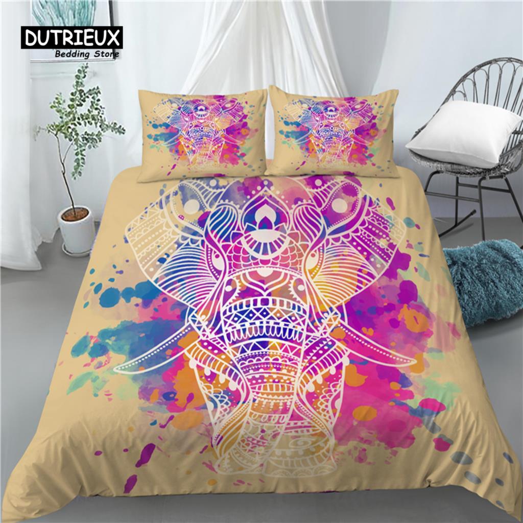 Home Living Luxury 3D Elephant Print 2/3Pcs Comfortable Duvet Cover PillowCase Bedding Sets Queen and King EU/US/AU Size