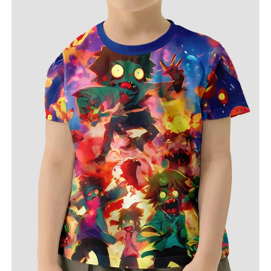 Summer Round Neck HOT Game Plants Vs. Zombies Pattern 3D Printed Top Fashionable Casual Short Sleeved Children's Boy T-shirts