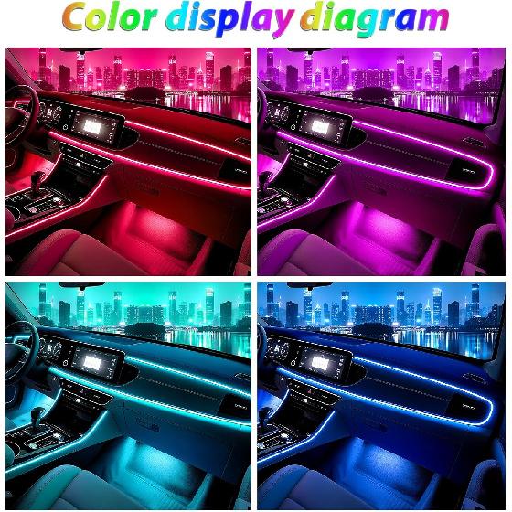6 In 1 Car Led Strip Lights With App Control, RGB Colors Interior Car Lights, Ambient Led Lighting Kit, 4 Light Flashing Modes, USB Neon Accessories