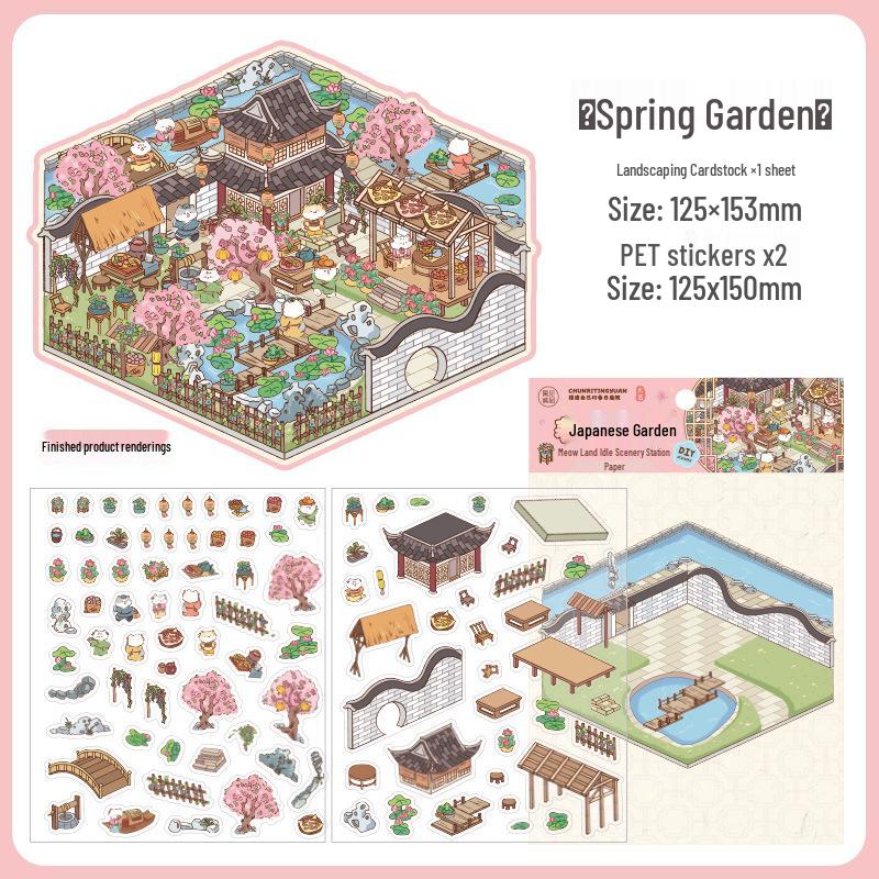 Meow Fun Chinese Pavilion 3D Miniature Stickers for Creative Collage and Landscaping
