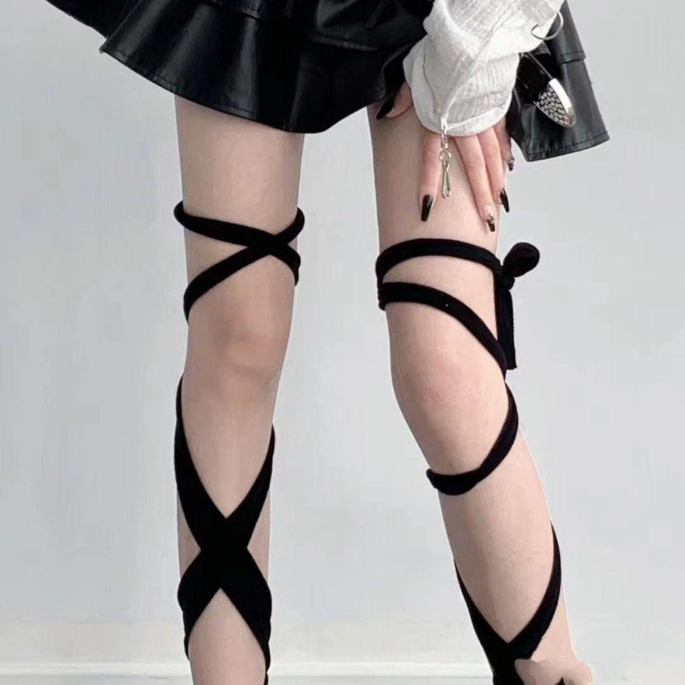 2Pairs Mesh Lolita Lace Stockings Irregular Straps Mid Tube Socks Women Thin Split Toe Socks  Gift