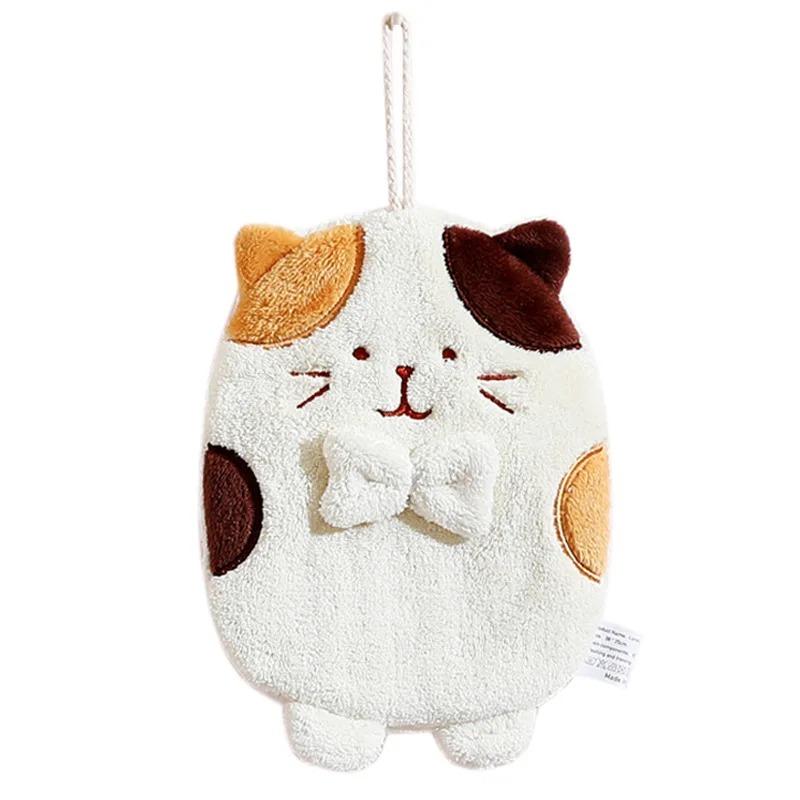 1Pcs Cute Cat Hanging Towel Kitchen Hand Towel Bathroom Soft Absorbent Handkerchief Wipe Towel Cartoon Kids Towels