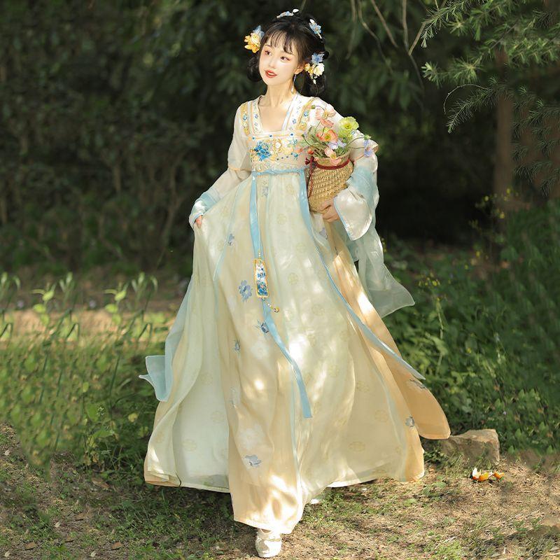 

Женский комплект из трех предметов Hanfu в стиле династии Тан в китайском стиле с вышивкой, повседневный костюм L