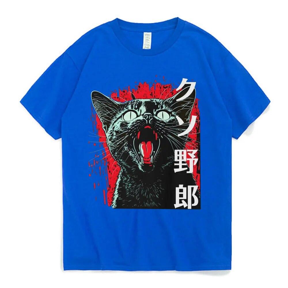 Žhavé vtipné japonské kotěcí tričko Cat Horror pro unisex ženy Letní bavlněné tričko Harajuku Streetwear Trička s krátkým rukávem Topy