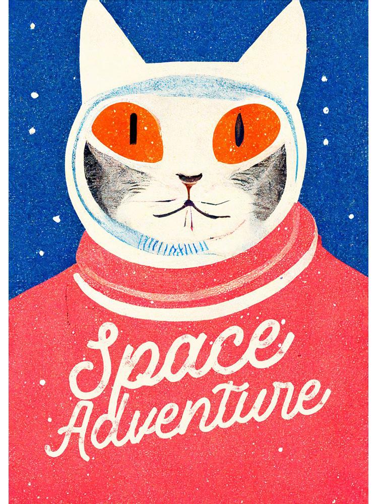 Retro Alien Cat Space Adventure UFO Poster Canvas Painting Abstract Animal Wall Art Picture For Living Room Home Decoration