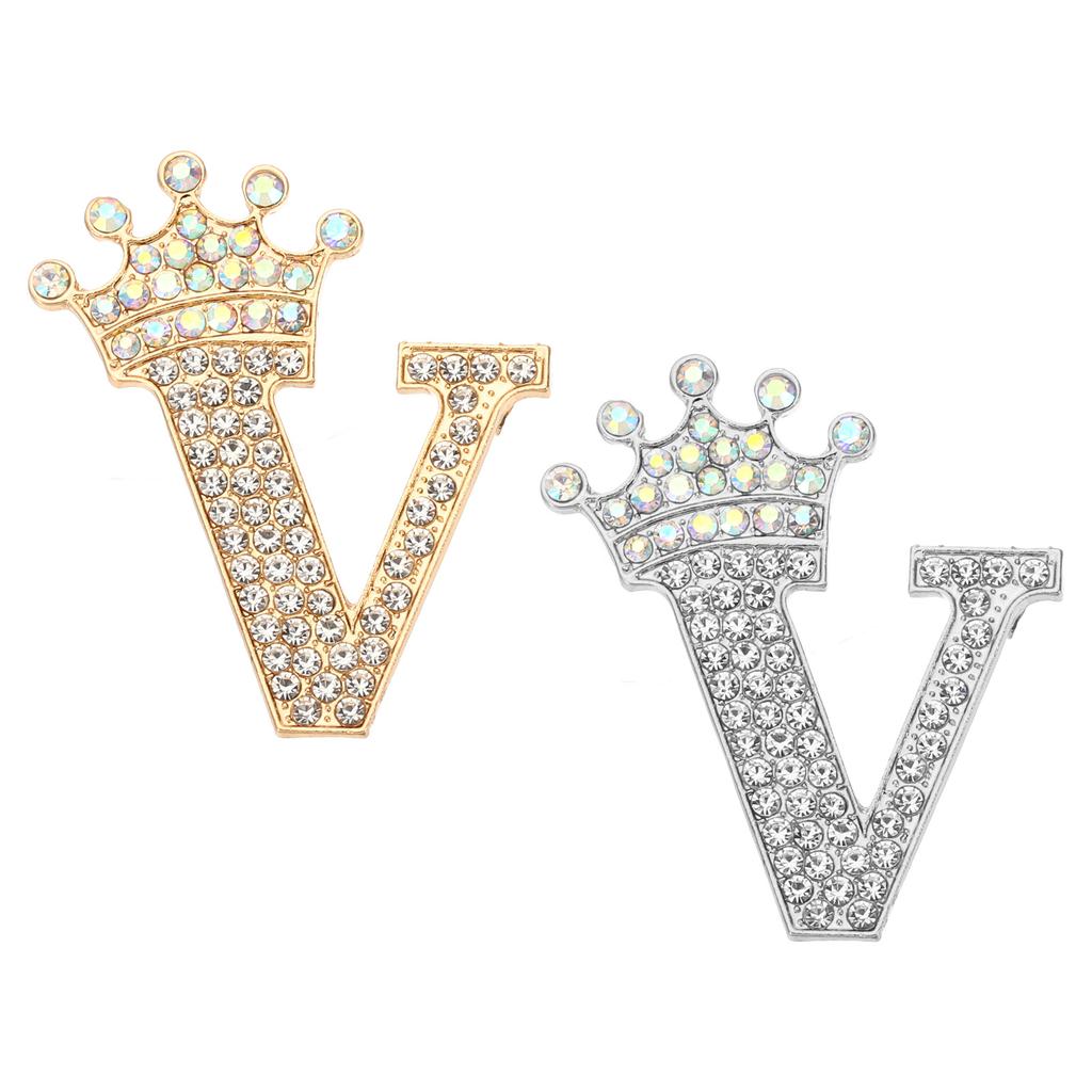2pcs Letter Brooch Pins Crown Initial Rhinestone Alphabet A-W Letter Lapel Badges Pin for Women Suits Dress Coat Clothes Craft