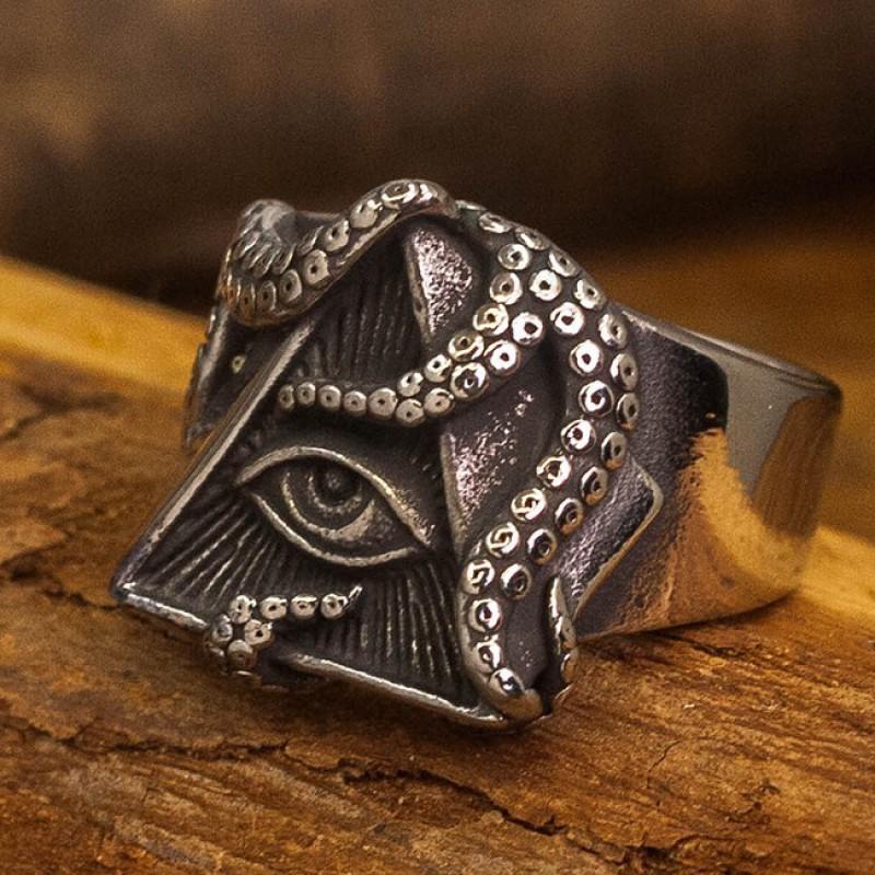Adjustable Open Ring With All-Seeing Eye Motif Sterling Gothic Punk Retro Unisex Finger