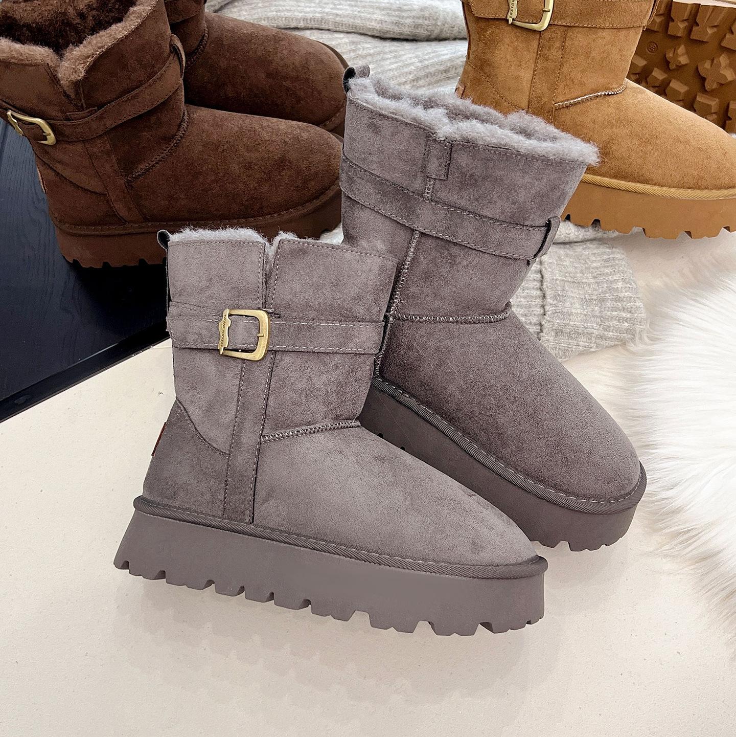 

Зимние новые утепленные сноубутсы-трансформеры, на толстой подошве с ремешком и пряжкой, бархатные теплые хлопковые ботинки, женские полусапоги увеличивают рост и сохраняют тепло 40