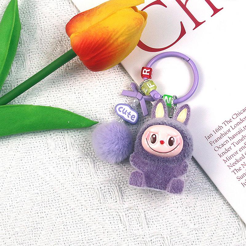 1Pc Backpack Keyring Mini Flocking Labubu Keychain Sitting Party Labubu Have A Seat Series Lovers Mobile Phone Chain Bag Pendant