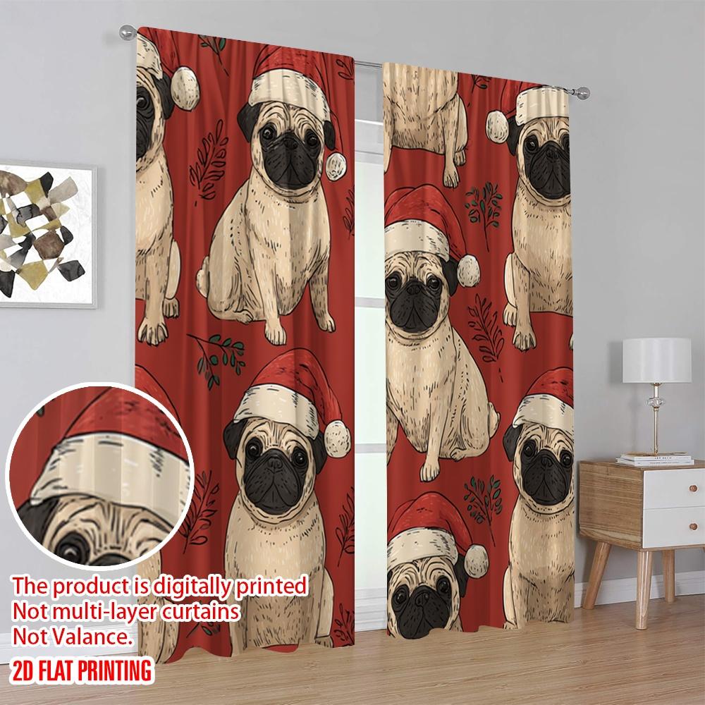 2pcs,2D plane printing Contemporary Curtains Pug Tree Durable Polyester (without rod) Home Decor Ldeal for Bedroom & Living