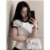Contrast Embroidered Bow Crop Top Women Casual Striped Print Short Sleeve Slim White T Shirts Casual Streetwear Y2k Tees