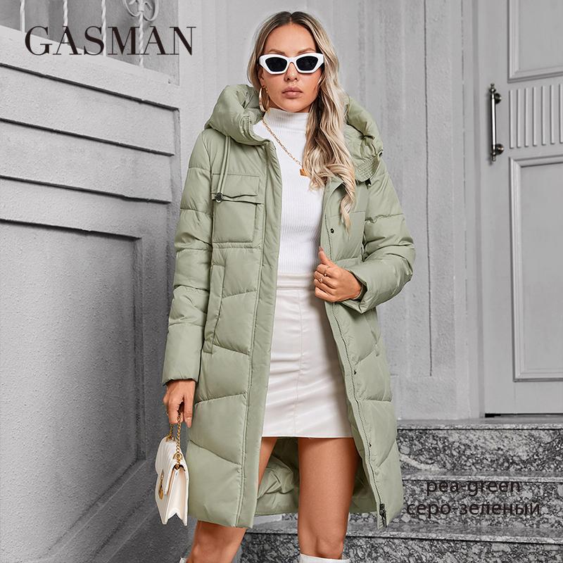 

GASMAN 2024 Женская длинная куртка-пуховик с классическим дизайном на молнии, большим карманом, воротником-стойкой, капюшоном, приталенное пальто, женские парки GM-83511 XL зелёный