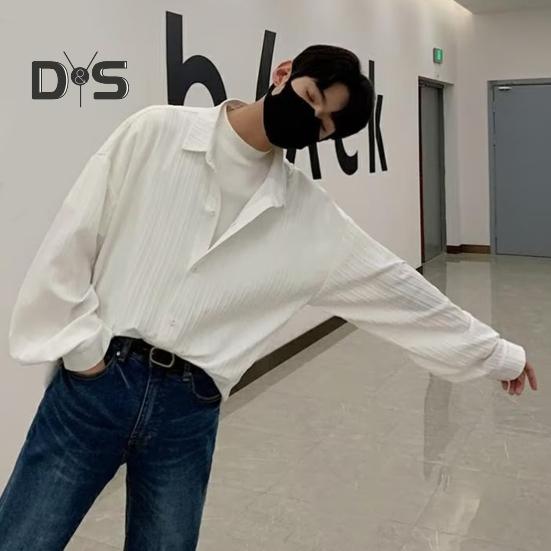 Herren Hemd Locker Einfarbig Umlegekragen Strickjacke Einreihig Herbst Frühling Top Mittellanges Streetwear Hemd