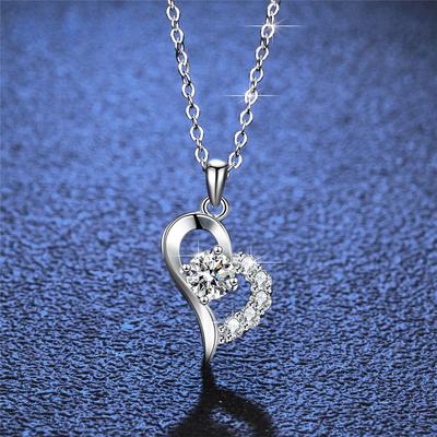 Hartvormige Sterling Zilveren Hanger 1 CT Moissaniet Ketting Dames Bruiloftsketting Slaagt voor Diamanttest GRA Moissaniet Sieraden