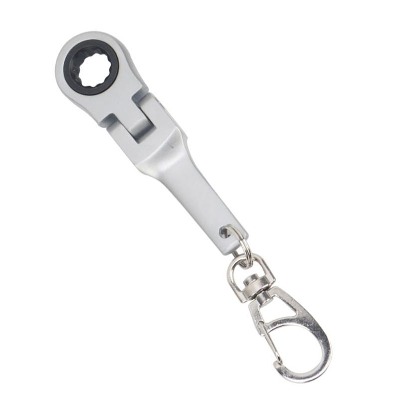 Flexible 10mm Ratchet Wrench Metal Keychain with 180 Degree Flexible Rotation Head for Fastening Application