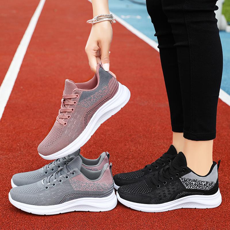 Jinshiyuanshu Shoes Women's Shoes Shallow Mouth Sneakers Flying Weaving Breathable Mesh Shoes Running Shoes Comfortable Women's Single Shoes