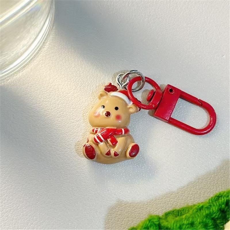 Festival Cartoon Christmas Keychain Set Holiday Party Favor Resin Keyring Gift Stocking Stuffer Accessories