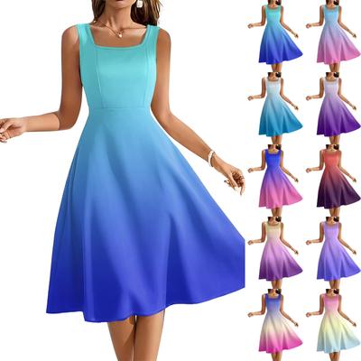 Ladies' Square Neck Gradient Sleeveless Large Swing Dress