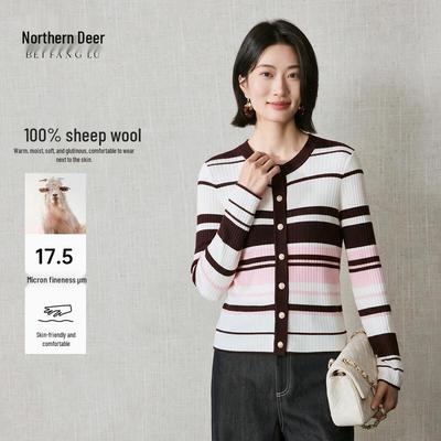 Women's Merino Wool Contrast Striped Cardigan