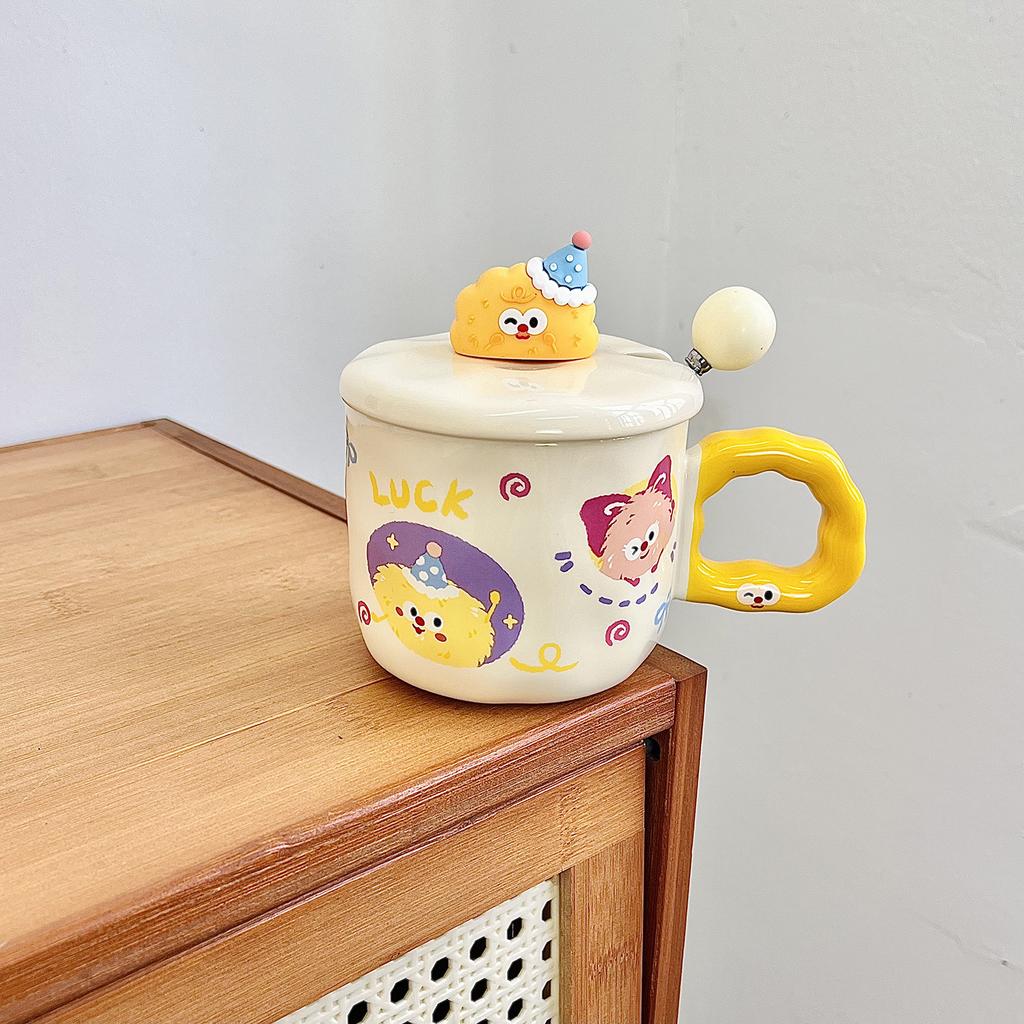 Cute Coal Ball Mug With Lid Spoon High Value Girl Heart Cup Ceramic Couple Water Cup Girl Birthday Gift