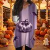 Women's Halloween Print V-Neck Casual Top with Pockets Three-Quarter Sleeves, Mid Length