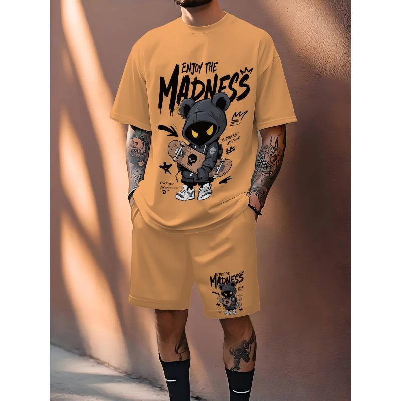 2026 Summer New Men's Short-Sleeved Shorts Set with 3D Pattern Printing
