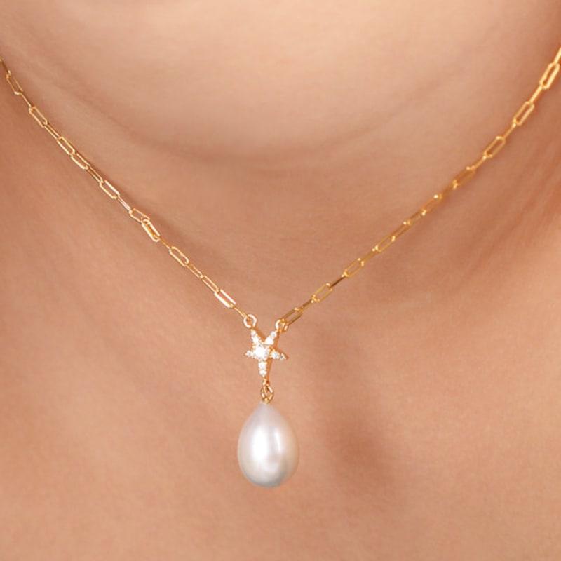 Dfarbe Gold Moissanite Natural Pearl Stellar Pendant Necklace