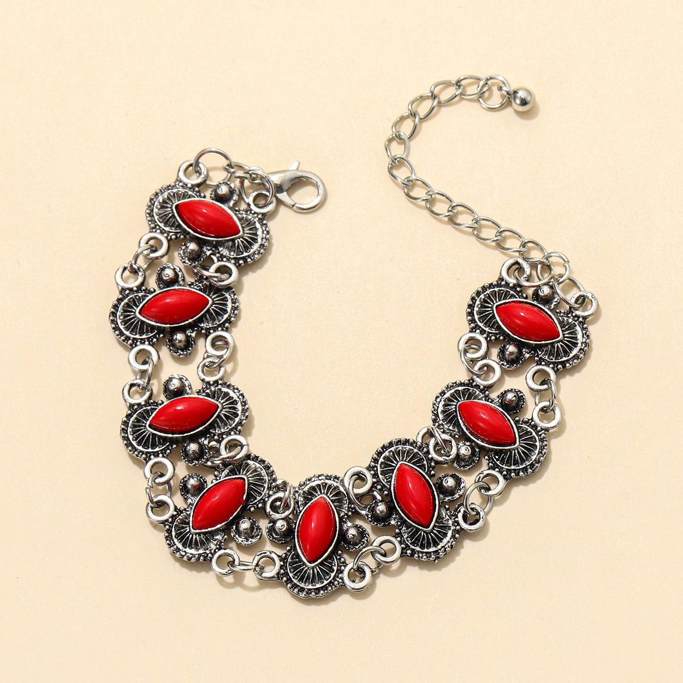 

Сексуальный богемный модный женский серебряный бирюзовый браслет, ювелирные изделия на запястье красный