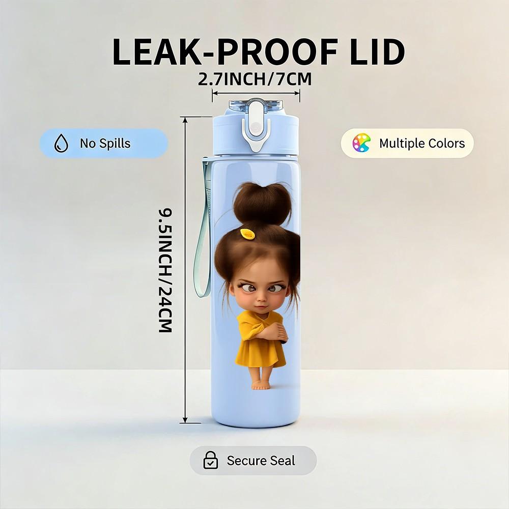 1PC Little Afro Girl Yellow Dress Portrait Print 750ml Color Plastic Sports Water Bottle Leakproof Flip Straw Lid Suitable for Sports Office Home Use