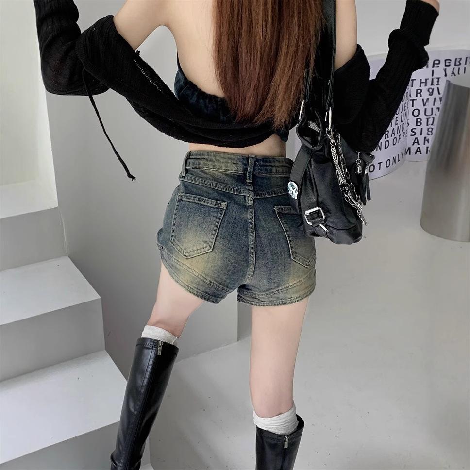 women's High Waist Vintage Washed Denim Shorts Sexy A-Line Hot Pants