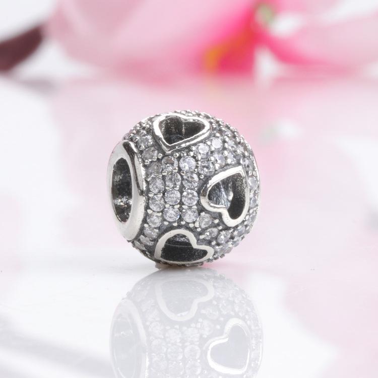 Pan Jia S925 Sterling Silver Rhinestone Heart Beads – European  American Style Size 425