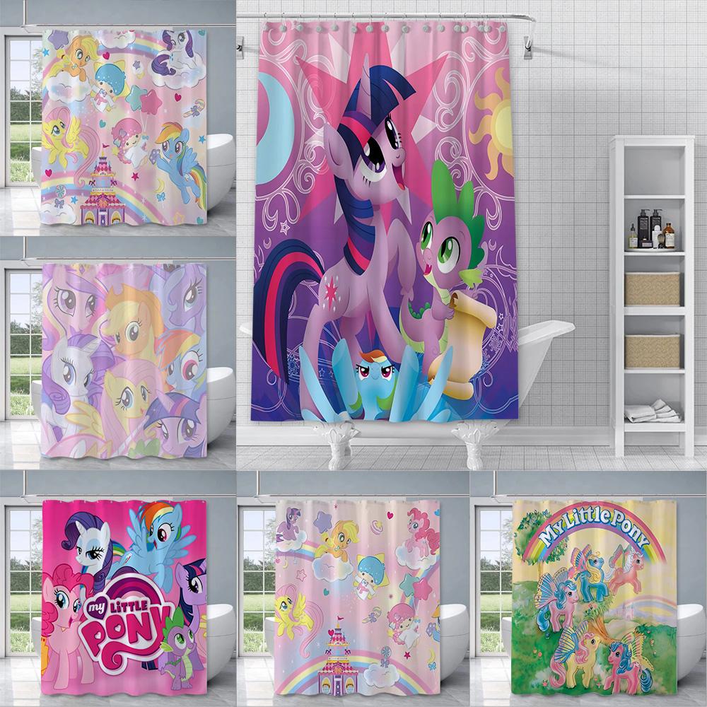 Hot Cartoon My L-Little P-Pony Shower Curtain Waterproof Polyester Fabric Paint Colorful Bath Curtains Curtain with Hook