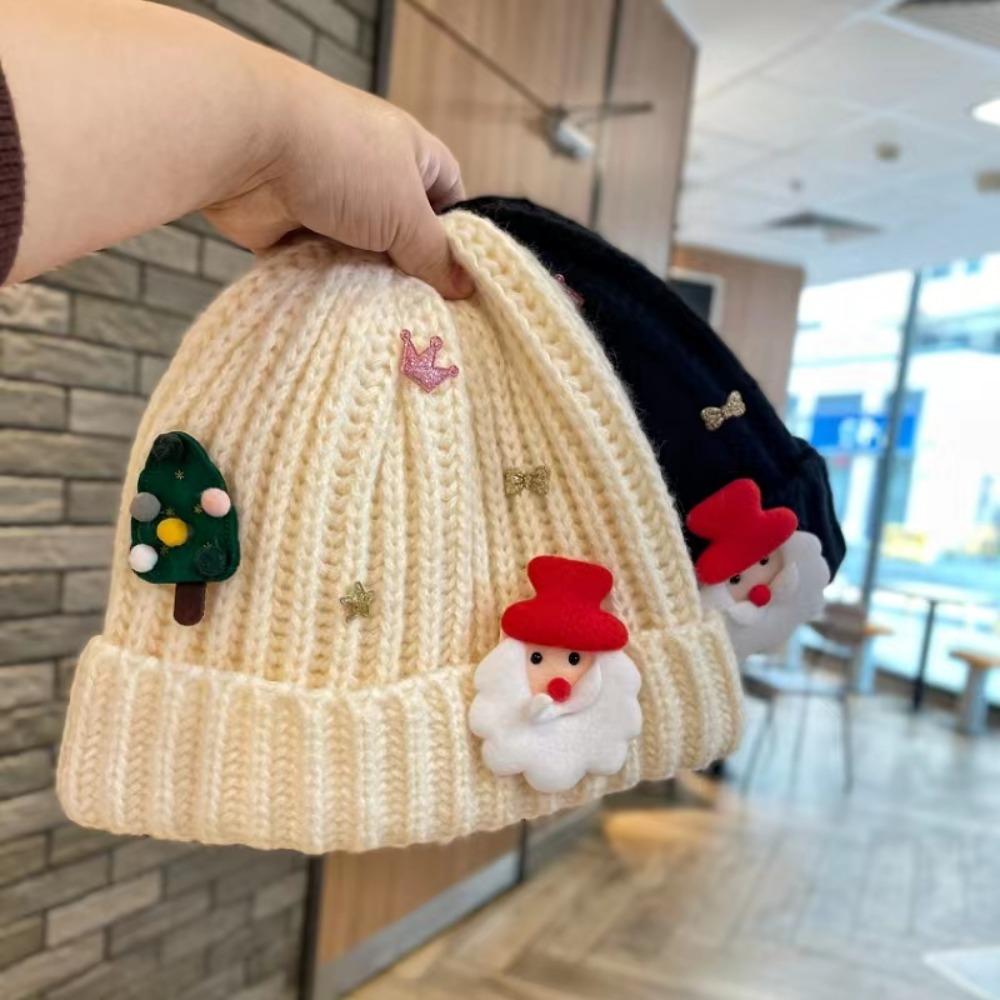 Soft Red Knitted Woolen Hat Woven Thickened Brimless Cap Personality Christmas Plush Cap  Women
