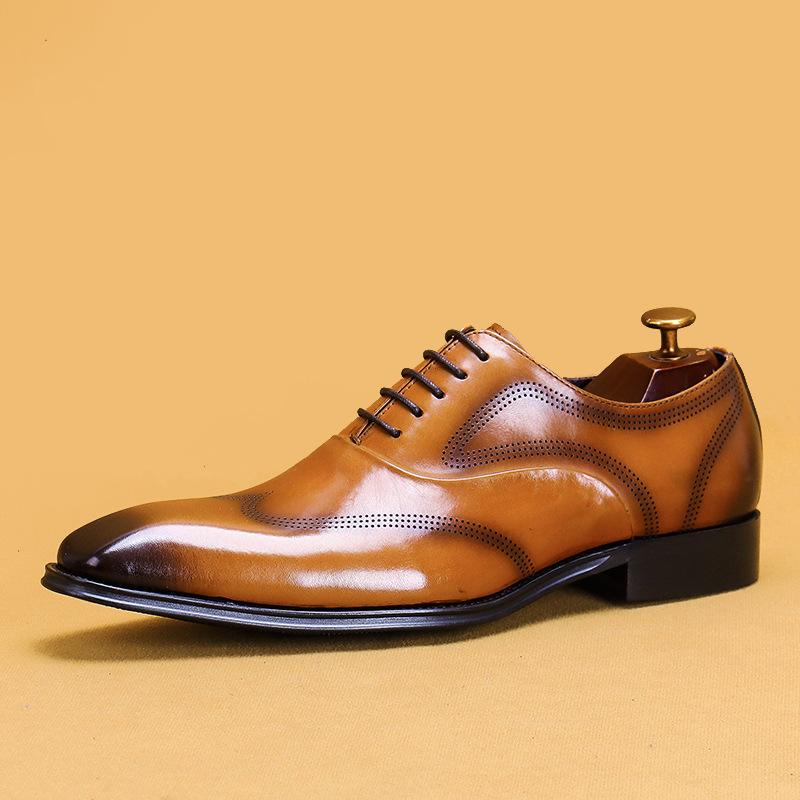 2024 New Men Dress Shoes Leather Shoes Fashion Derby Shoes Classic Casual Business Wedding Footwear Brown Italy Male Formal Shoe