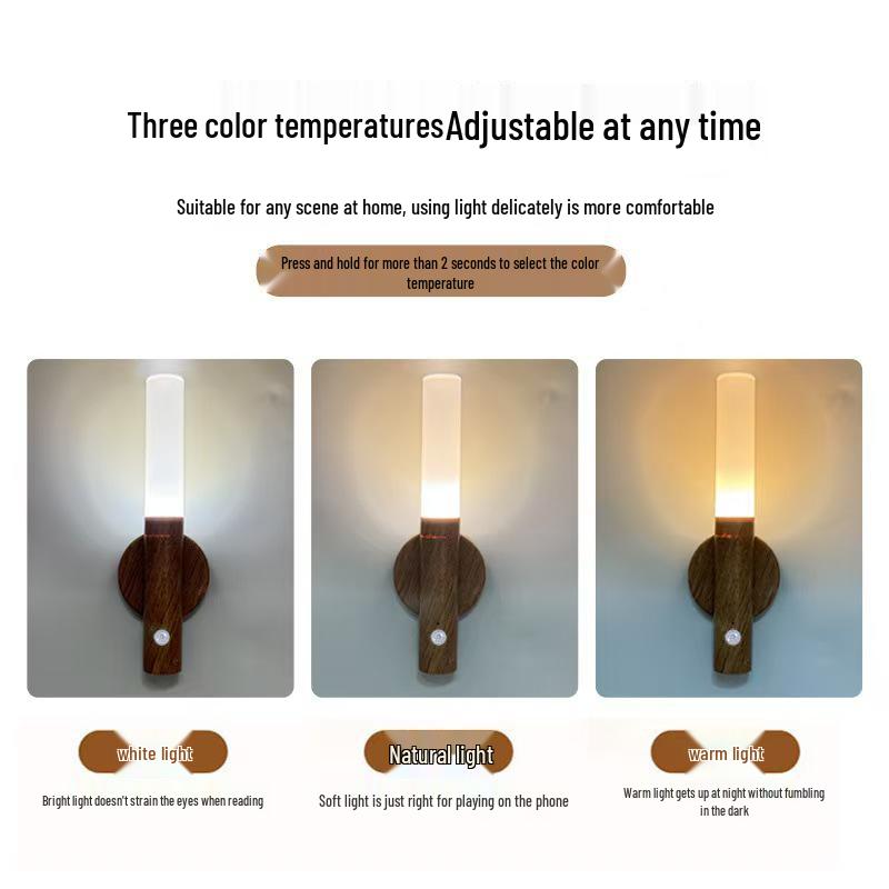 Wood Grain Night Light: Auto-Sensing Magnetic Wall Lamp for Bedroom & Corridor Use